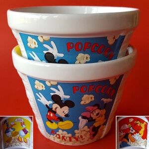 2 Disney Mickey & Friends 5.5" 24-Oz Individual Size Ceramic Popcorn Party Bowls